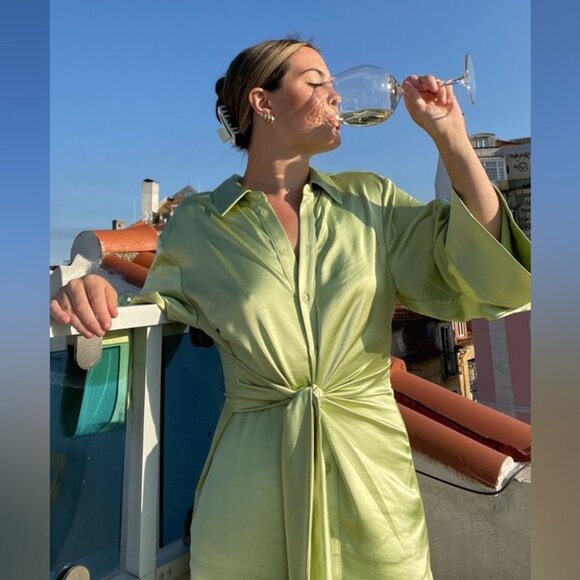 New Song of Style Marta Pistachio Green Mini Dress Wrap XS Revolve Satin - Picture 12 of 14